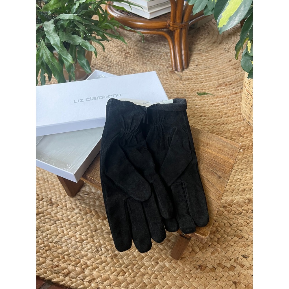 Vintage 90s Liz Claiborne Black Leather Gloves - Picture 2 of 6